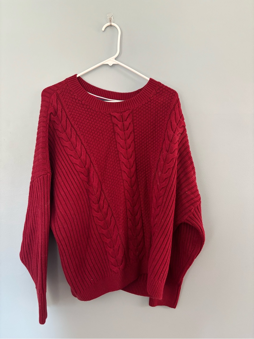 Tommy Hilfiger Red Cable-Knit Crewneck Sweater